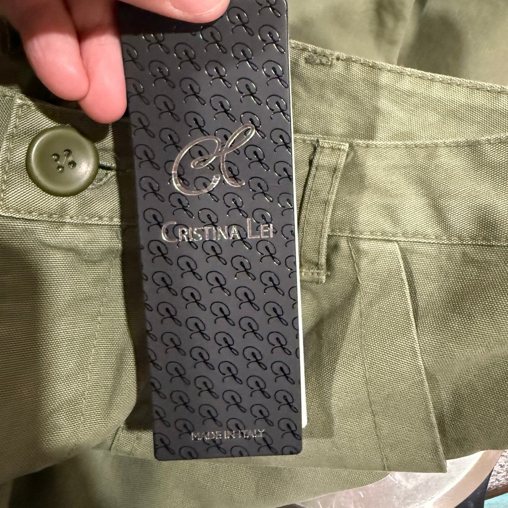 Cristina Lei Green Wide Leg Utility Pants Made in Italy Cotton 10754 Womens S - Picture 4 of 7